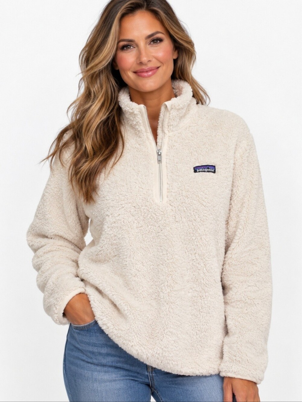 Patagonia Women’s M Los Gatos 1/4 Zip Fleece Pullover Cream Ivory Sherpa Cozy